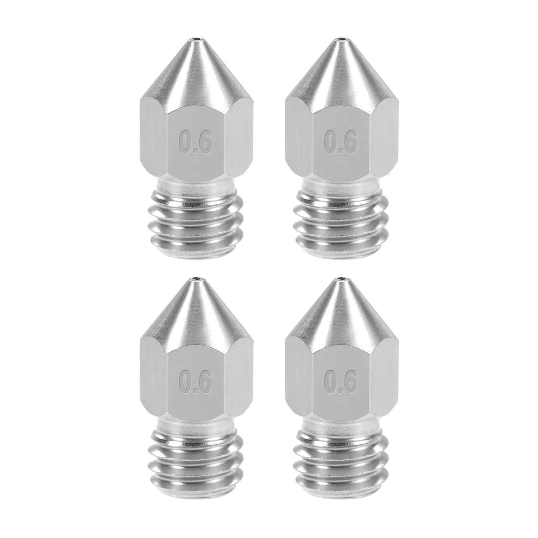 uxcell Uxcell 0.6mm 3D Printer Nozzles Head M6 for MK8 1.75mm, Stainless Steel 4pcs
