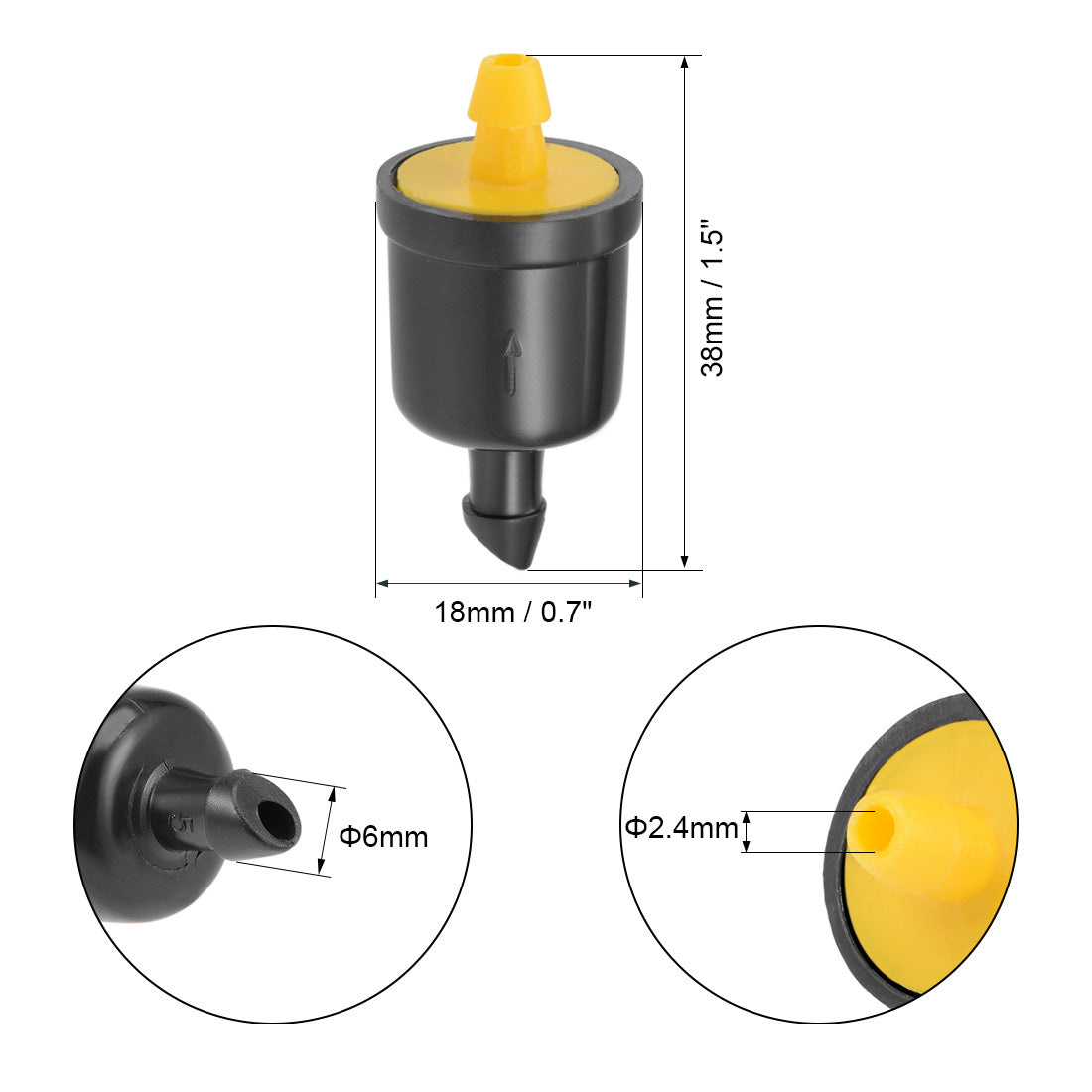 uxcell Uxcell Pressure Compensating Dripper 5 GPH 20L/H Emitter for Garden Lawn Drip Irrigation with Barbed Hose Connector Plastic Yellow 50pcs