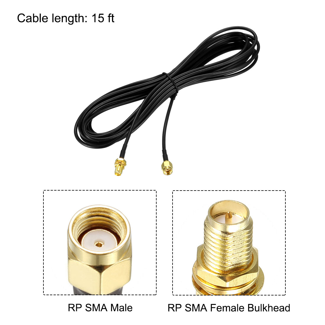 Uxcell Uxcell Antenna Extension Cable RP-SMA Male to RP-SMA Female Low Loss RG174 33 ft