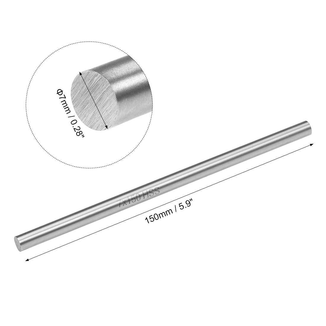 uxcell Uxcell HSS Lathe Round Rod Solid Shaft Bar 150mm Length 2Pcs