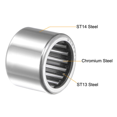 Harfington Uxcell Needle Roller Bearings, Open End, Stamping Steel Drawn Cup Chrome Steel Rollers, Inch