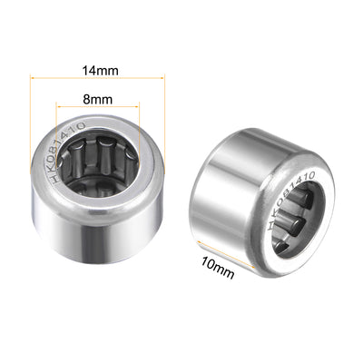 Harfington Uxcell HK081410 Drawn Cup Needle Roller Bearings 8mm Bore, 14mm OD, 10mm Width 4pcs