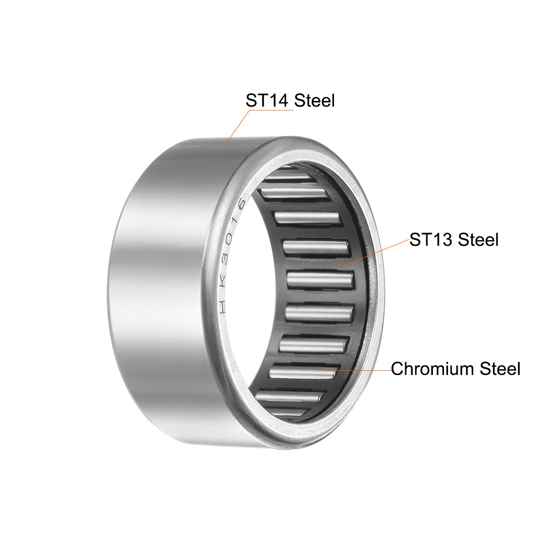 uxcell Uxcell HK Series Needle Roller Bearings, Open End, Stamping Steel Drawn Cup, Metric