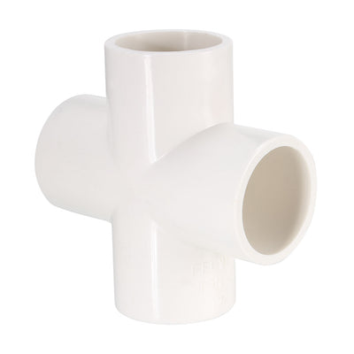uxcell Uxcell PVC Pipe Fitting, 4 Way Cross, 25mm Socket, PVC Furniture Fittings White