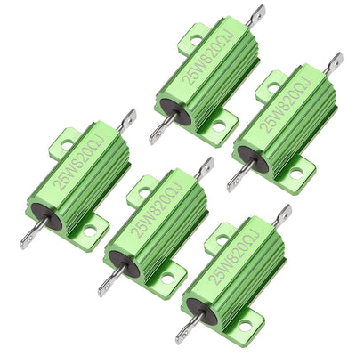 uxcell Uxcell 25W 820 Ohm 5% Aluminum Housing Resistor Wirewound Resistor Green Tone 5 Pcs