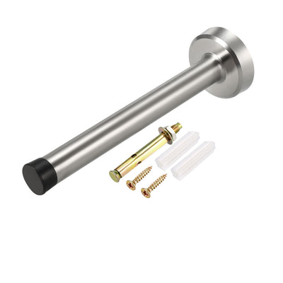 Harfington Uxcell Door Stopper 201 Stainless Steel with Sound Dampening Rubber Bumper - Wall Mount Door Holder w Hardware Screws, Brushed Finish, 150mm Height
