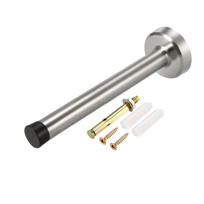 Harfington Uxcell Door Stopper 201 Stainless Steel with Sound Dampening Rubber Bumper - Wall Mount Door Holder w Screws, Brushed Finish, 150mm Height 3Pcs