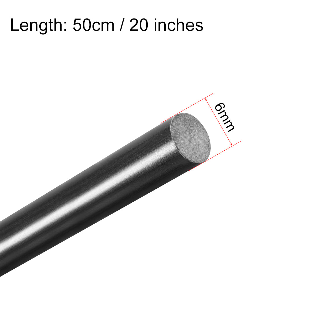 uxcell Uxcell FRP Fiberglass Round Rod,6mm Dia 50cm Long,Black Engineering Round Bar Rod