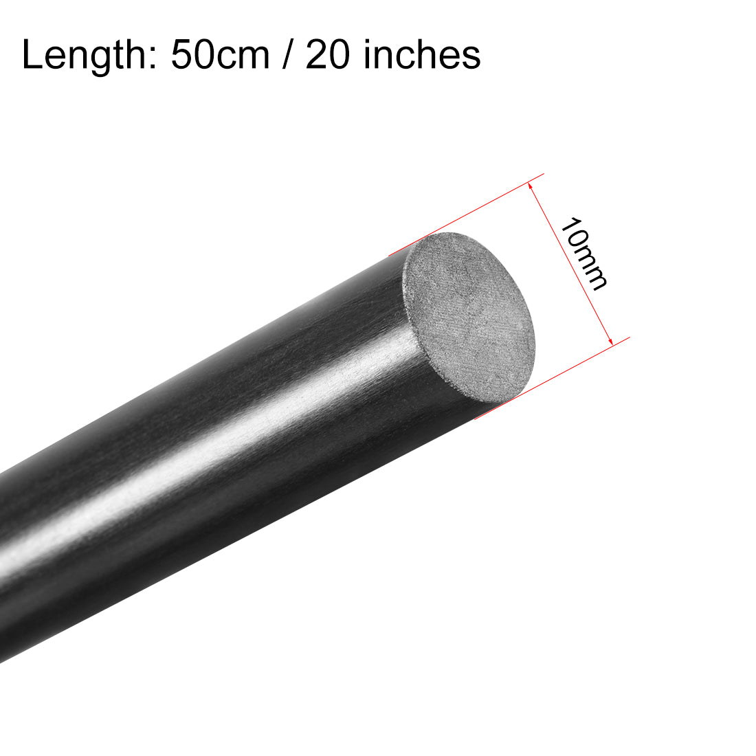 uxcell Uxcell FRP Fiberglass Round Rod,10mm Dia 50cm Long Black Engineering Round Bar Rod
