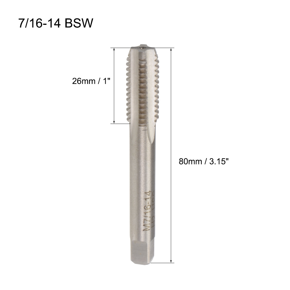 Uxcell Uxcell Machine Tap 1/2-20 BSW Thread Pitch 4 Straight Flutes H2 High Speed Steel