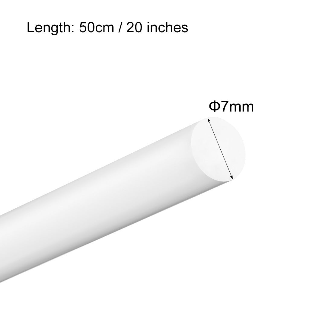 uxcell Uxcell Plastic Round Rod,7mm Dia 50cm White Engineering Plastic Round Bar