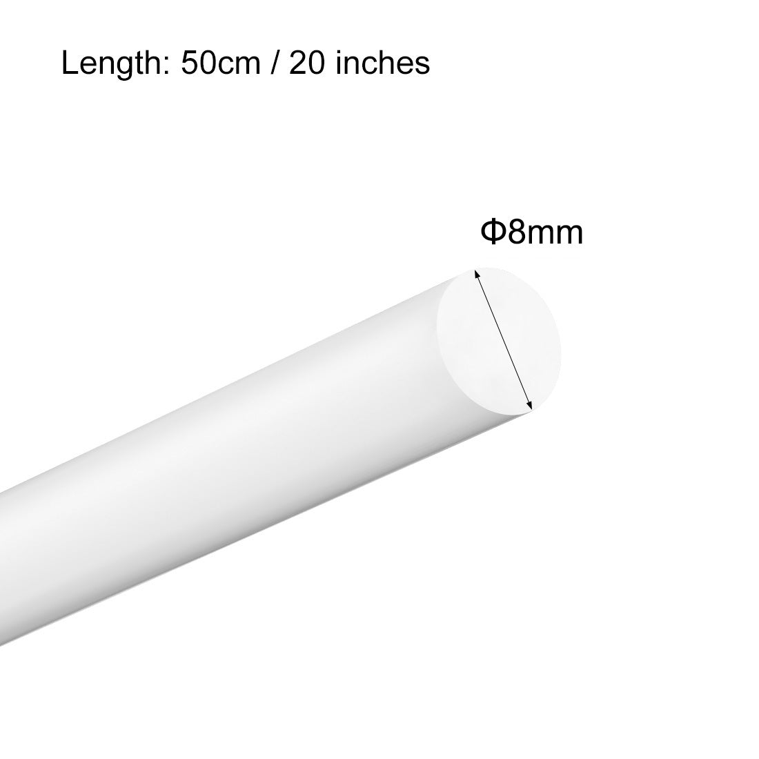 uxcell Uxcell Plastic Round Rod,8mm Dia 50cm White Engineering Plastic Round Bar 2pcs