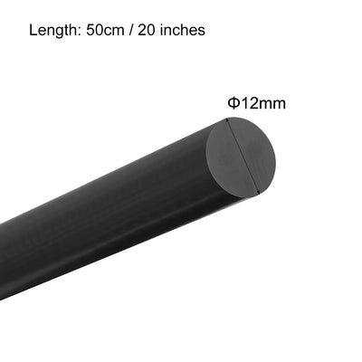 Harfington Uxcell Plastic Round Rod,12mm Dia 50cm Black Engineering Plastic Round Bar