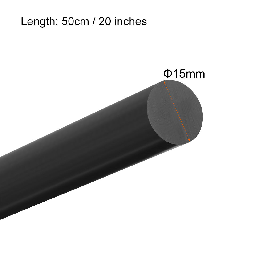 uxcell Uxcell Plastic Round Rod,15mm Dia 50cm Black Engineering Plastic Round Bar