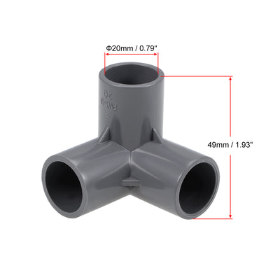 Harfington Uxcell 3-Way Elbow Metric PVC Fitting, 20mm Socket, Tee Corner Fittings Gray 10 Pcs