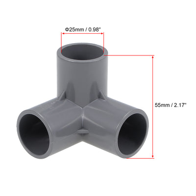 Harfington Uxcell 3-Way Elbow Metric PVC Fitting, 25mm Socket, Tee Corner Fittings Gray 10Pcs