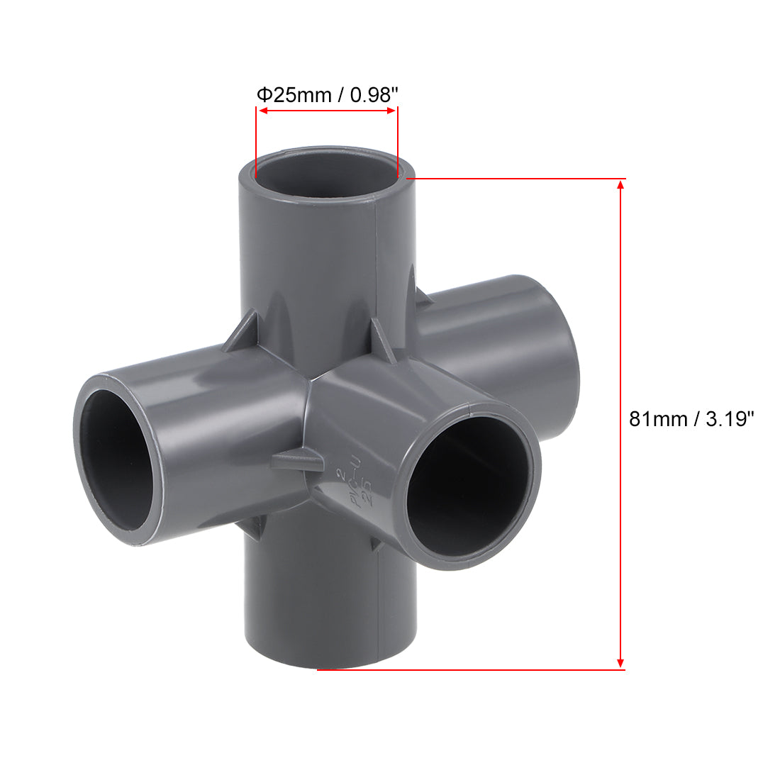 uxcell Uxcell 5 Way 25mm Tee Metric PVC Fitting Elbow - PVC Furniture Elbow Fittings Gray 2Pcs