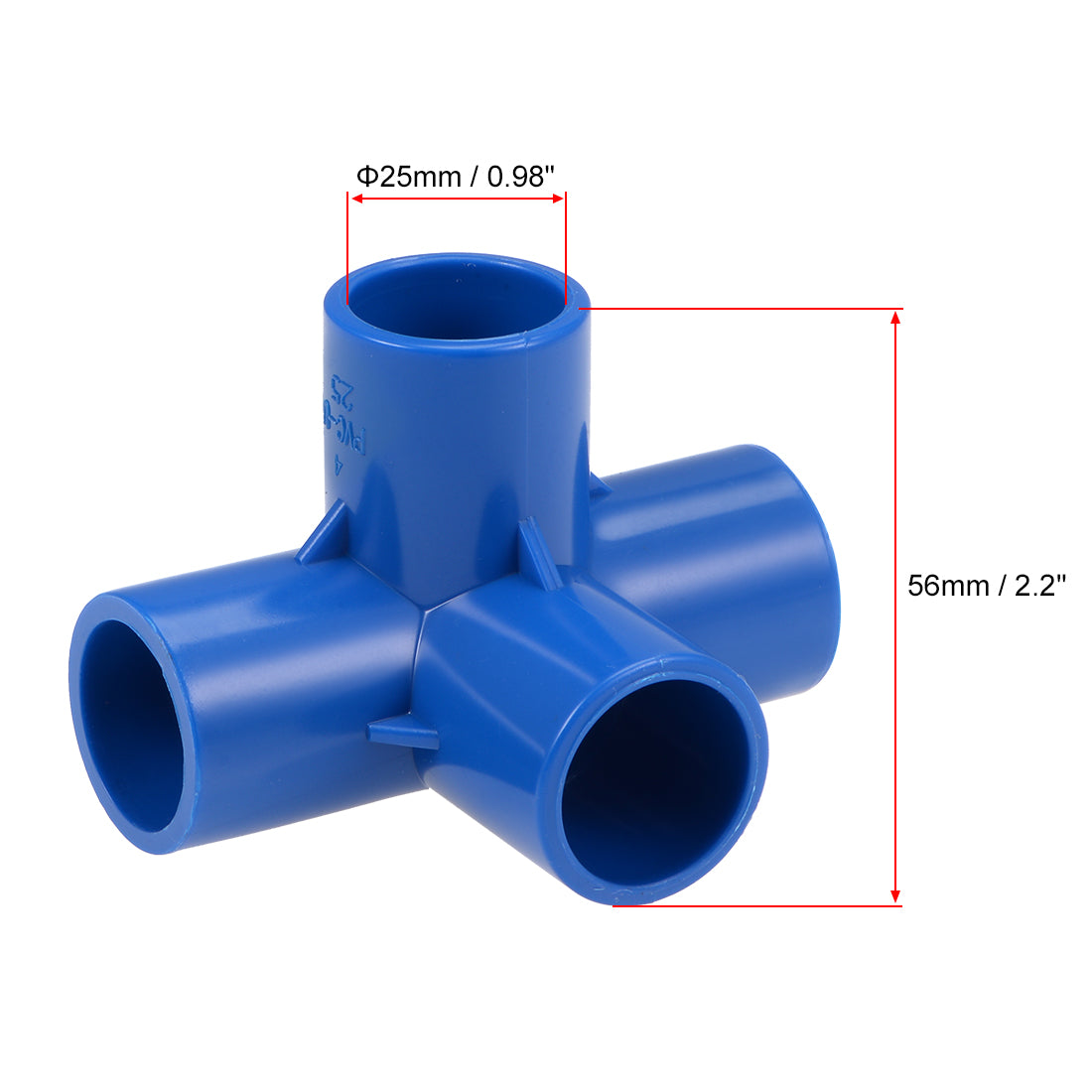 uxcell Uxcell 4 Way 25mm Tee Metric PVC Fitting Elbow - PVC Furniture - PVC Elbow Fittings Blue 5Pcs