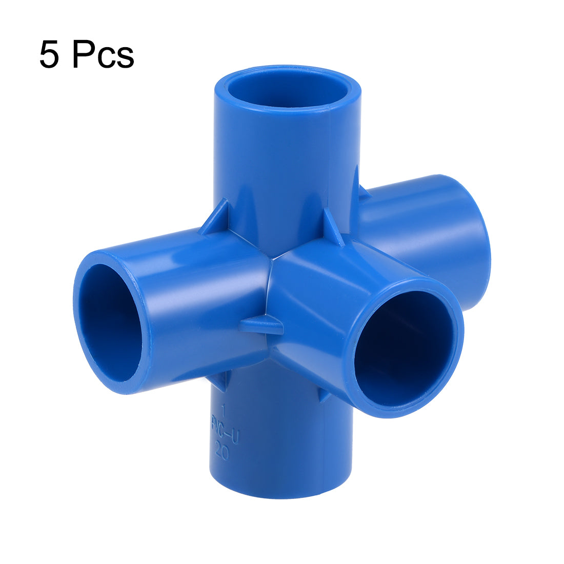 uxcell Uxcell 5 Way 20mm Tee Metric PVC Fitting Elbow - PVC Furniture Elbow Fittings Blue 5Pcs