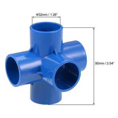 Harfington Uxcell 5 Way 32mm Tee Metric PVC Fitting Elbow - PVC Furniture Elbow Fittings Blue 5Pcs