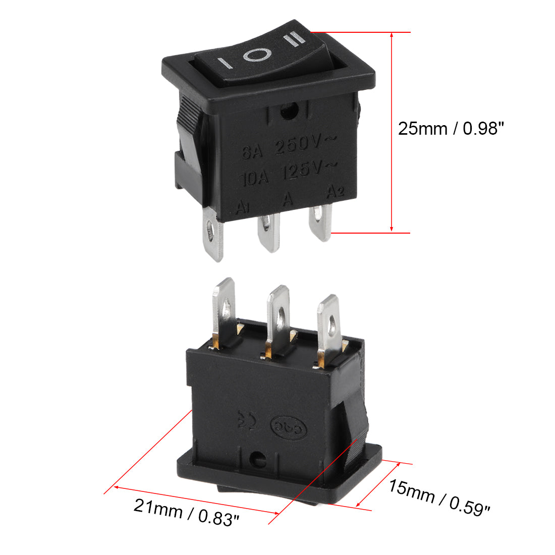 uxcell Uxcell Mini Boat Rocker Switch Black Toggle Switch for Boat Car Marine 3pins ON/OFF/ON  AC 250V/6A 125V/10A