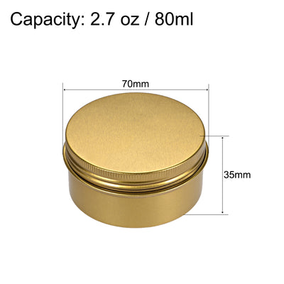 Harfington Uxcell 2.7oz Round Aluminum Cans Tin Screw Top Metal Lid Containers Gold Tone 80ml 3pcs