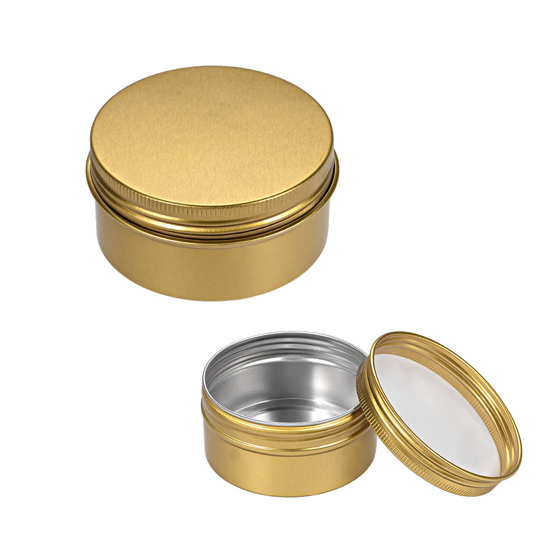 uxcell Uxcell 2.7oz Round Aluminum Cans Tin Screw Top Metal Lid Containers Gold Tone 80ml 3pcs