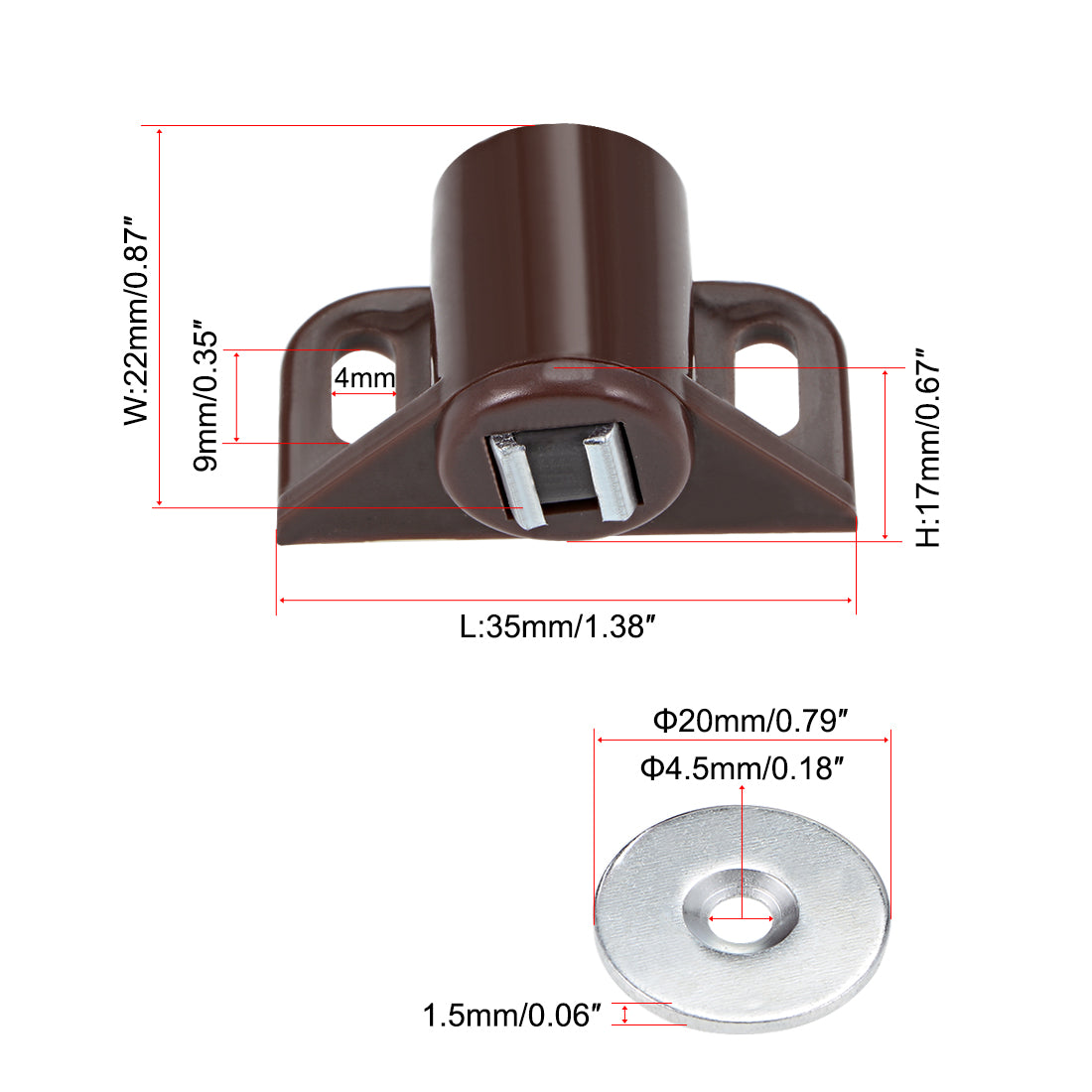 uxcell Uxcell Magnetic Latches Catch, Cabinet Door Magnet Latch for Cupboard Closet Brown 2pcs