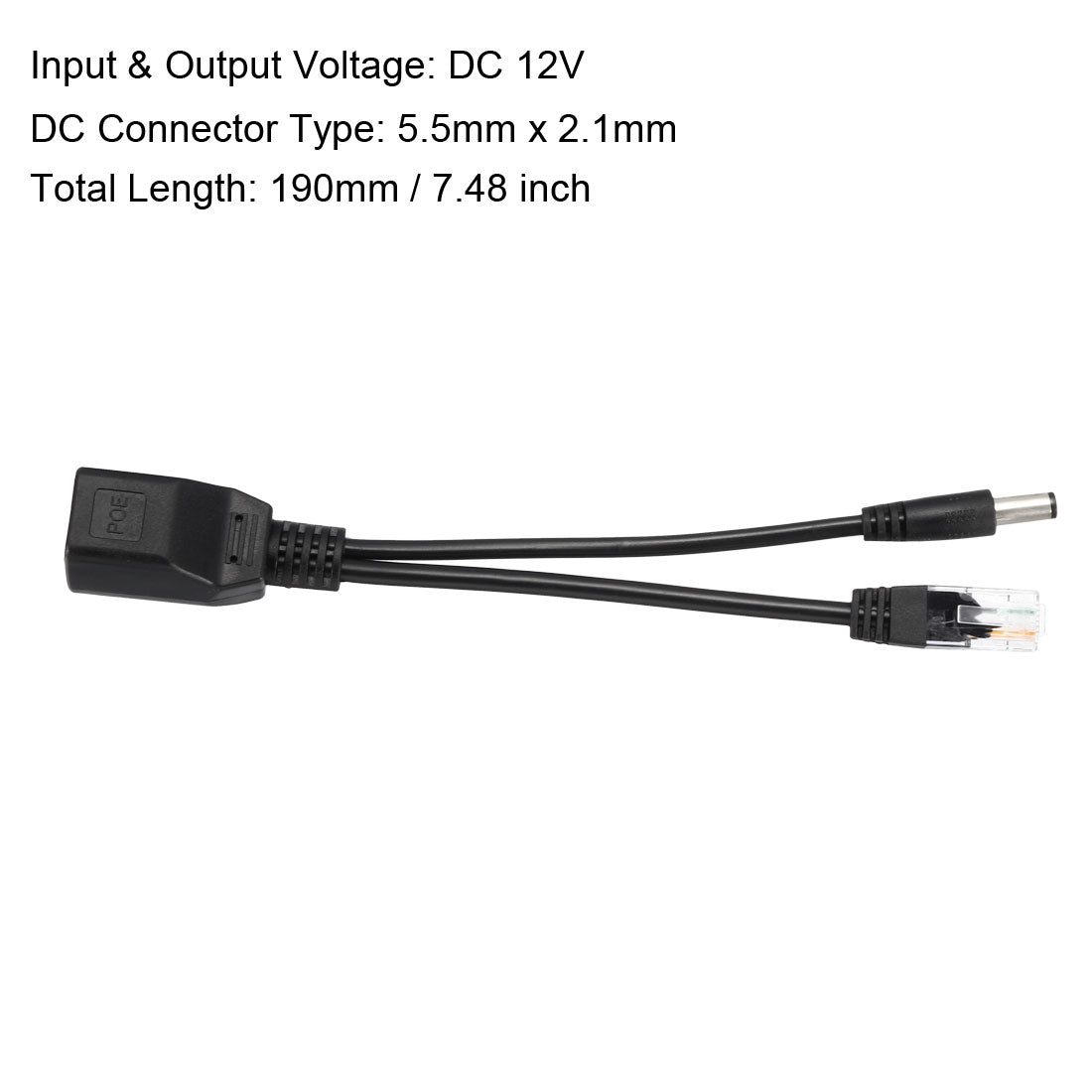 uxcell Uxcell 2pcs POE Splitter Power Over Ethernet Splitter Adapter 12V Black with 5.5x2.1mm DC Connector