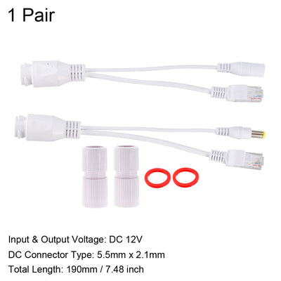 Harfington Uxcell 1pair POE Splitter Injector Kit Waterproof Power Over Ethernet Cable Kit White with 5.5x2.1mm DC Connector