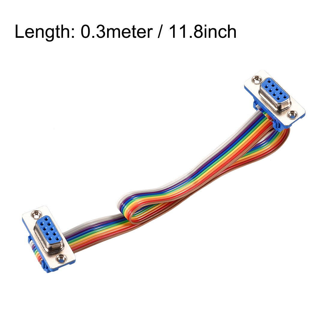 uxcell Uxcell IDC Rainbow Wire Flat Ribbon Cable DB9 F/F Connector 2.54mm Pitch 11.8inch Long