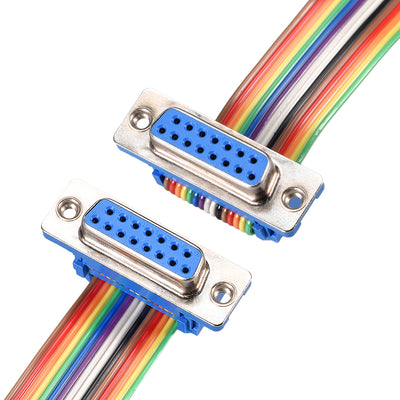 Harfington Uxcell IDC Rainbow Wire Flat Ribbon Cable DB15 F/F Connector 2.54mm Pitch 11.8inch Long
