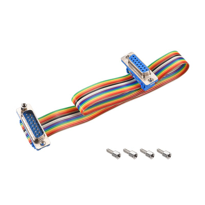 Harfington Uxcell IDC Rainbow Wire Flat Ribbon Cable DB15 Male to DB15 Female Connector 2.54mm Pitch 11.8inch Length
