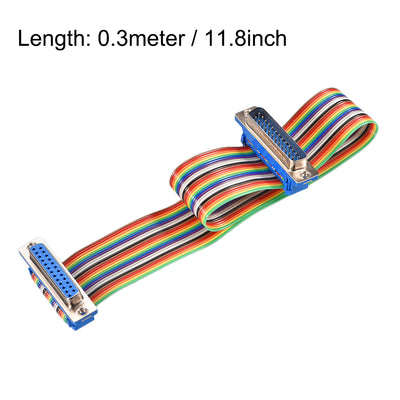 Harfington Uxcell IDC Rainbow Wire Flat Ribbon Cable DB25 Male to DB25 Female Connector 2.54mm Pitch 11.8inch Length