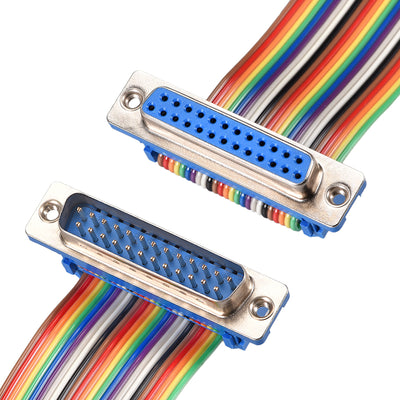 Harfington Uxcell IDC Rainbow Wire Flat Ribbon Cable DB25 Male to DB25 Female Connector 2.54mm Pitch 11.8inch Length