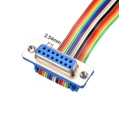 Harfington Uxcell IDC Rainbow Wire Flat Ribbon Cable DB15 F/F Connector 2.54mm Pitch 19.7inch Long
