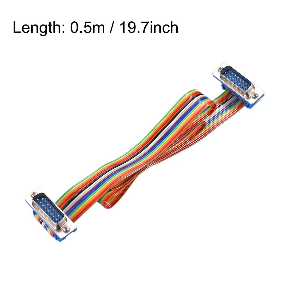 uxcell Uxcell IDC Rainbow Wire Flat Ribbon Cable DB15 M/M Connector 2.54mm Pitch 19.7inch Long