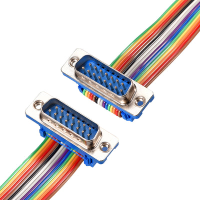 Harfington Uxcell IDC Rainbow Wire Flat Ribbon Cable DB15 M/M Connector 2.54mm Pitch 19.7inch Long
