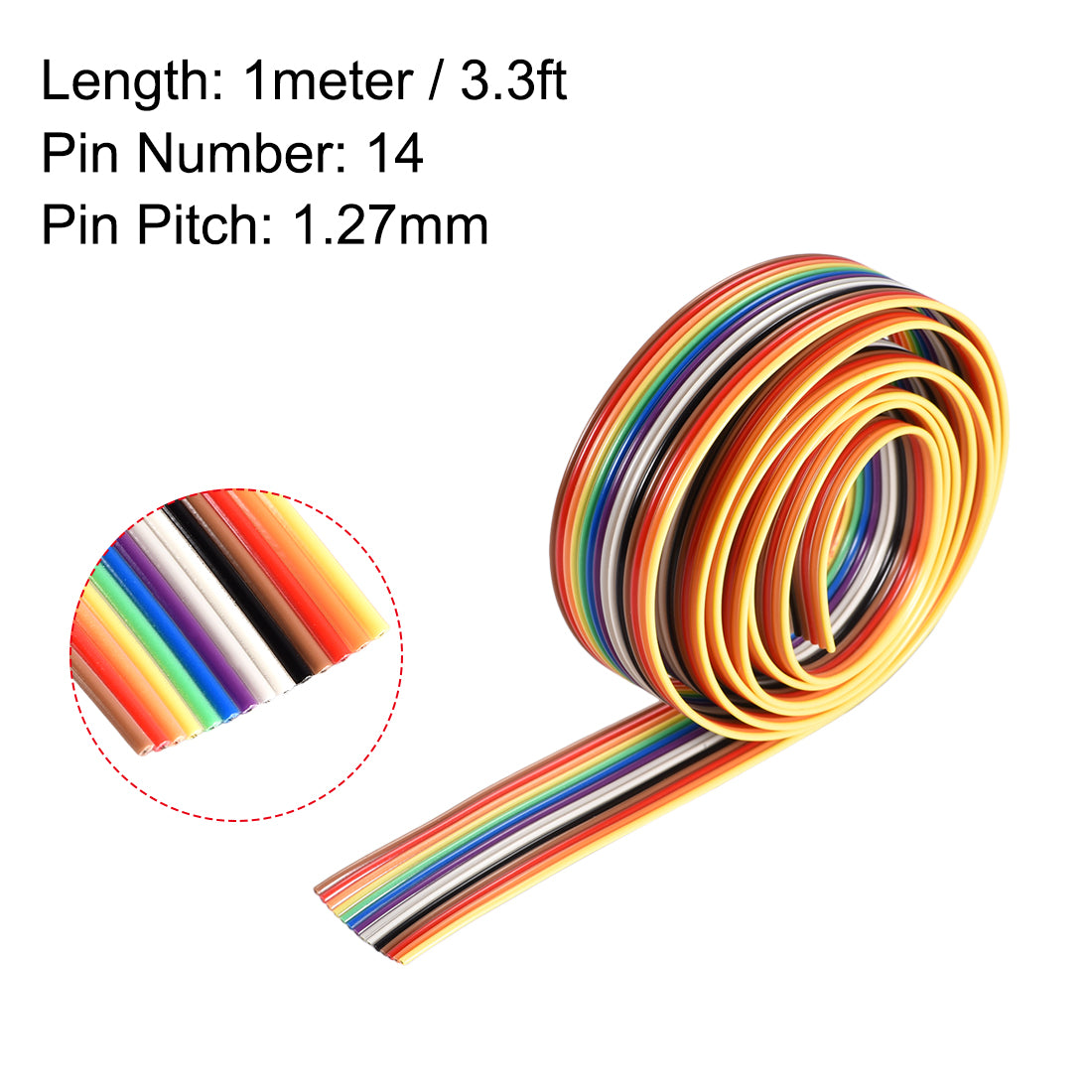 uxcell Uxcell IDC Rainbow Wire Flat Ribbon Cable 14P 1.27mm Pitch 1meter/3.3ft Length