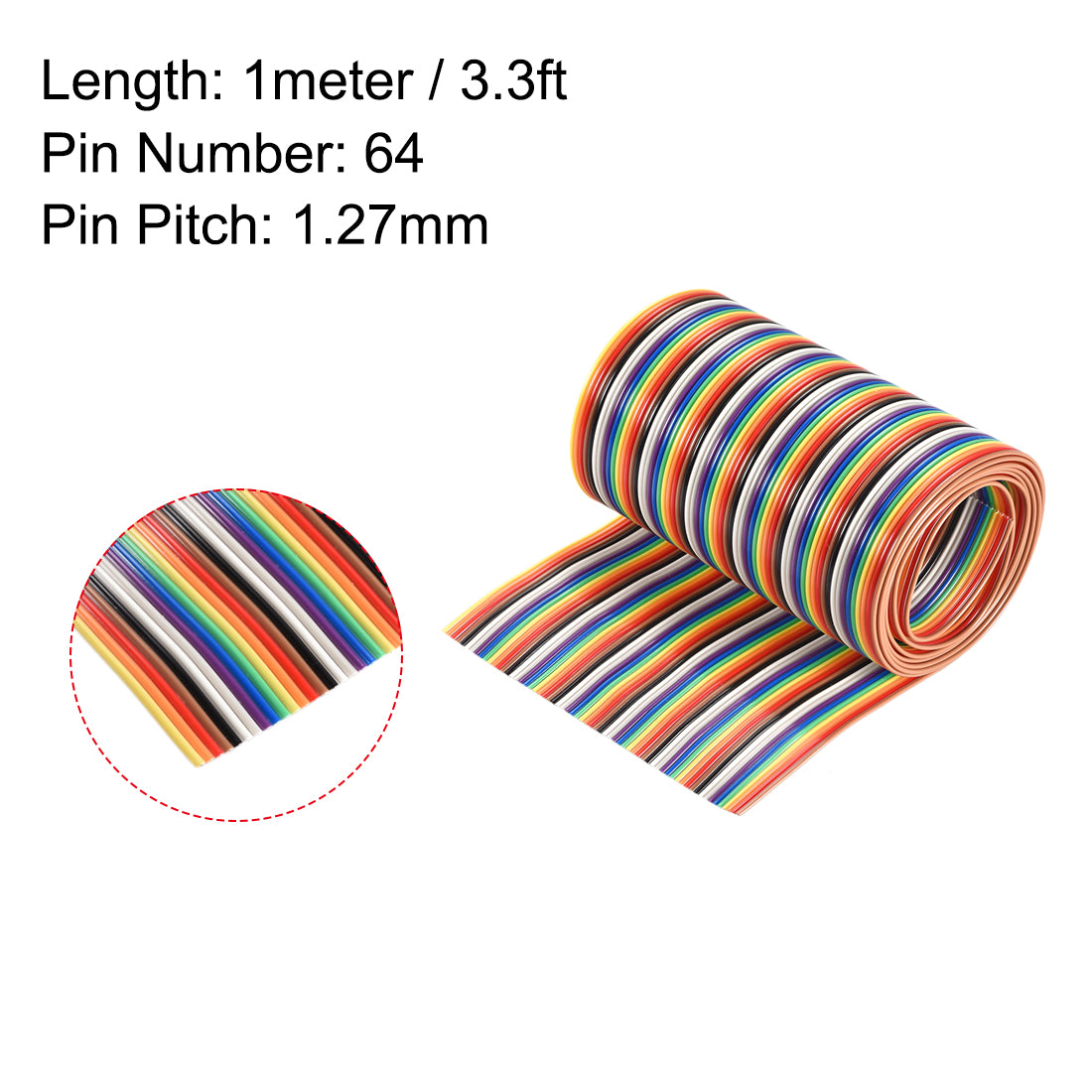 uxcell Uxcell IDC Rainbow Wire Flat Ribbon Cable 64P 1.27mm Pitch 1meter/3.3ft Length