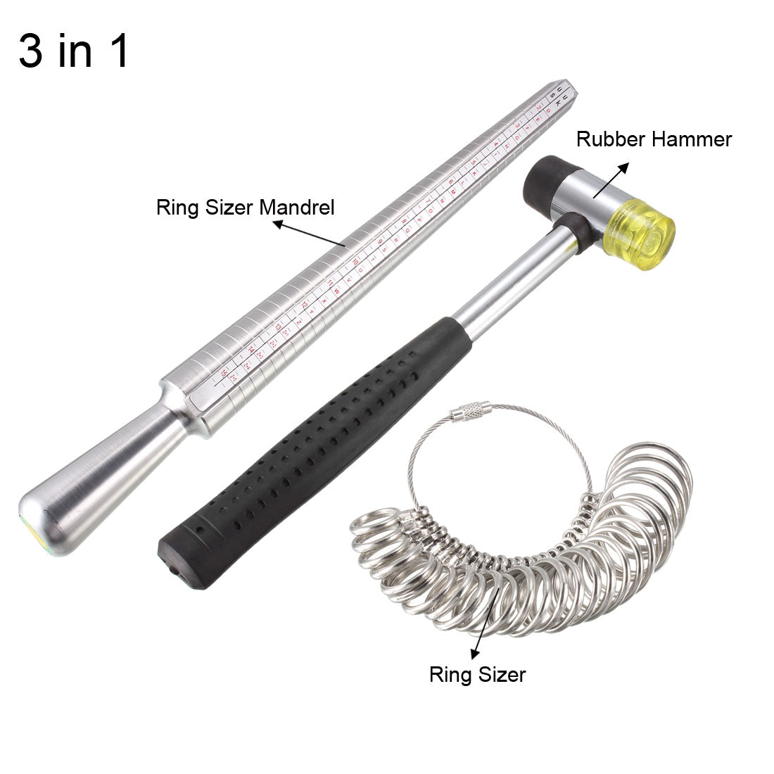 uxcell Uxcell Ring Sizer Mandrel Kit 4 Sizes Aluminum Finger Measuring Stick Ruler Gauge with 26 Zinc Alloy Circle Models Rubber Hammer 1 Set