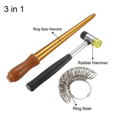 Harfington Uxcell Ring Sizer Mandrel Kit US 0-13 Finger Measuring Stick Ruler Gauge Copper Plating Aluminum with 27 Zinc Alloy Circle Models Rubber Hammer 1 Set