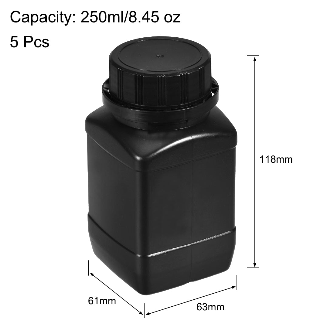 uxcell Uxcell Plastic Lab Chemical Reagent Bottle, 250ml/8.45 oz Wide Mouth Sample Sealing Liquid/Solid Storage Bottles, Black 5pcs