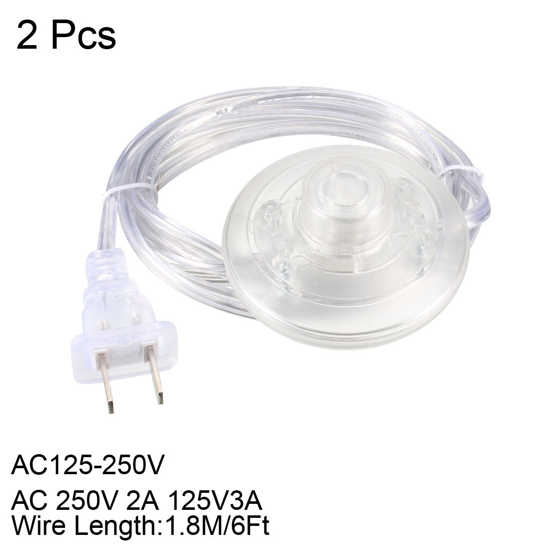 uxcell Uxcell Inline Latching Foot Pedal Push Button Switch, Round Lamp Foot Control ON/Off Footswitch with 1.8M Wire US Plug Clear 2Pcs