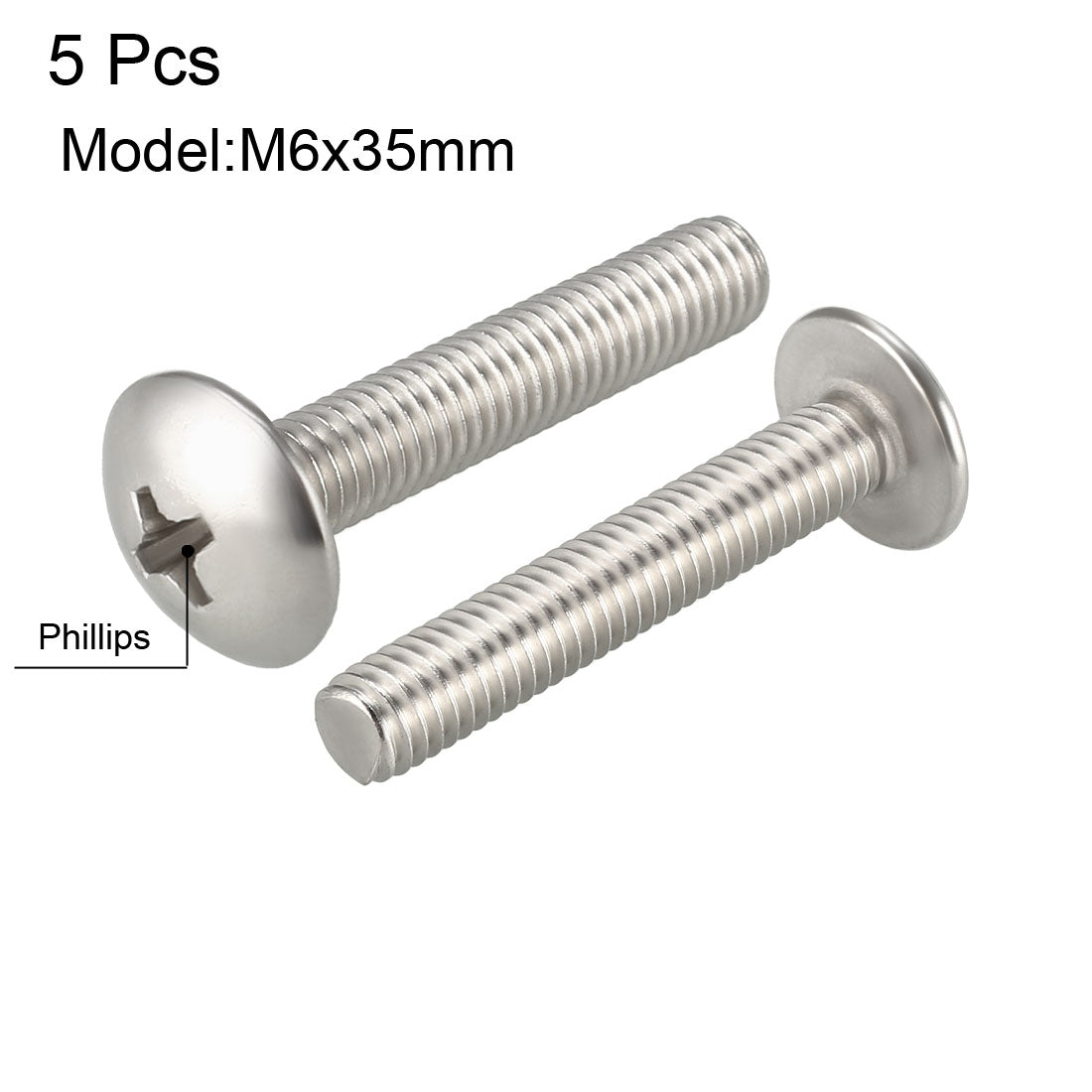 uxcell Uxcell Machine Screws, Phillips Truss Head Screw, 304 Stainless Steel, Fasteners Bolts 5Pcs