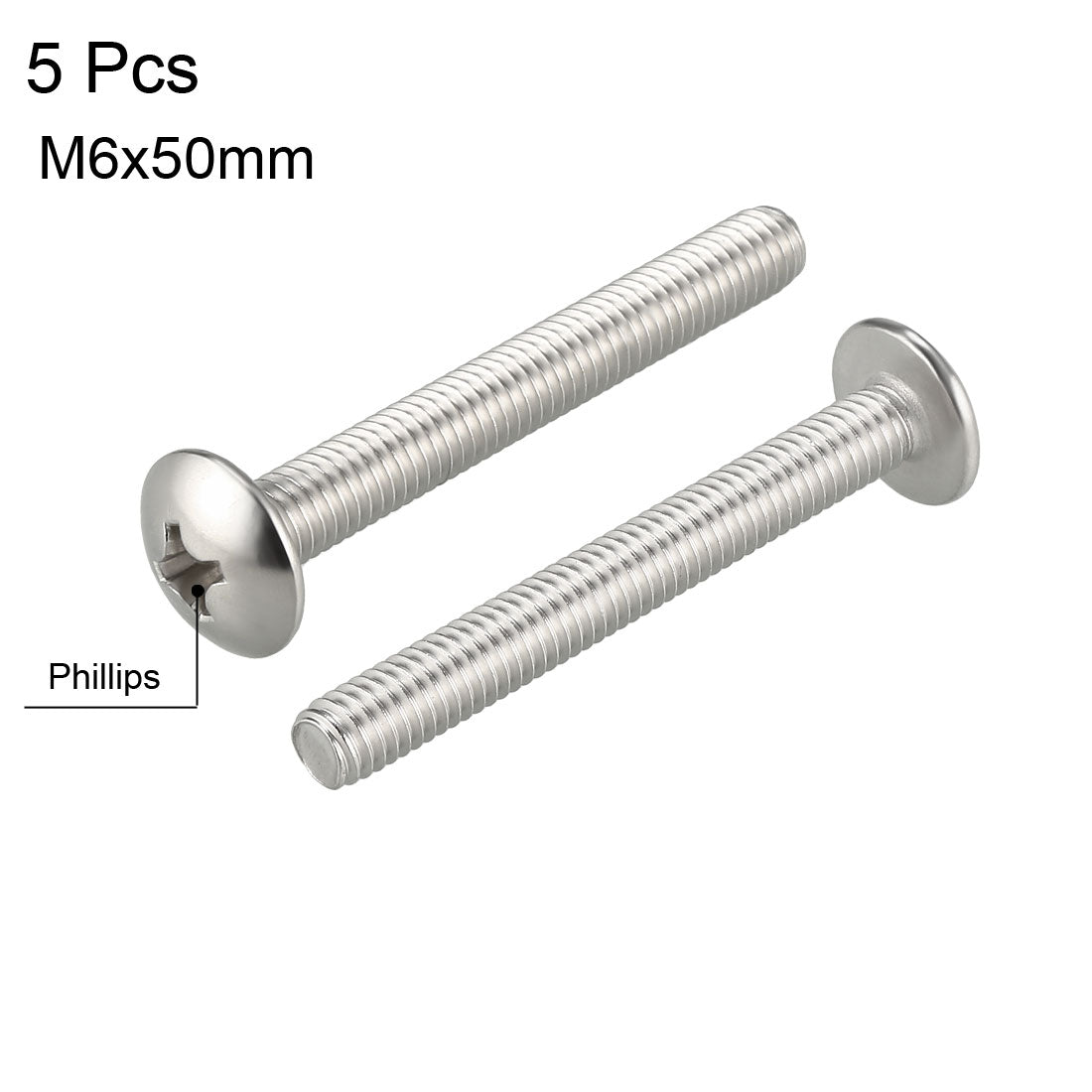 uxcell Uxcell Machine Screws, Phillips Truss Head Screw, 304 Stainless Steel, Fasteners Bolts 5Pcs
