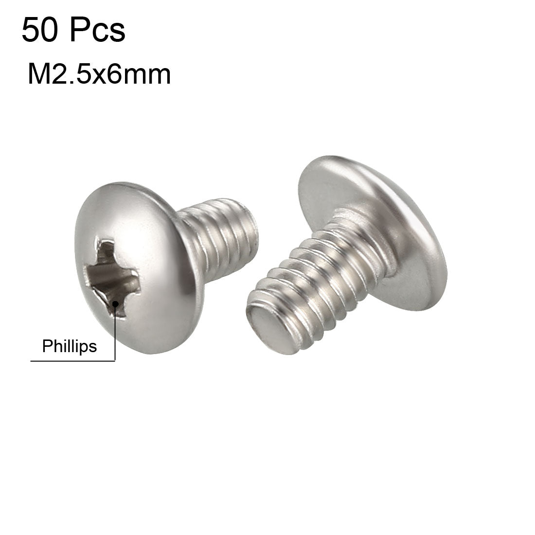 Uxcell Uxcell Machine Screws, M2.5x10mm Phillips  Head Screw, 304 Stainless Steel, Fasteners Bolts 50Pcs