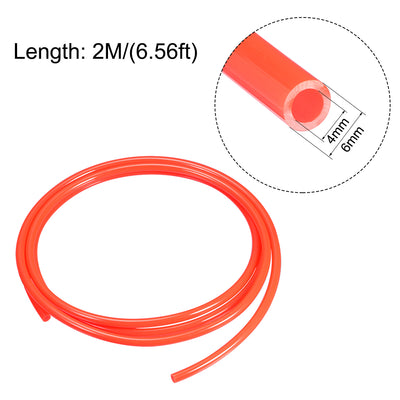 Harfington Uxcell Pneumatic Hose Tubing,6mm OD 4mm ID,Polyurethane PU Air Hose Pipe Tube,2 Meter 6.56ft,Red
