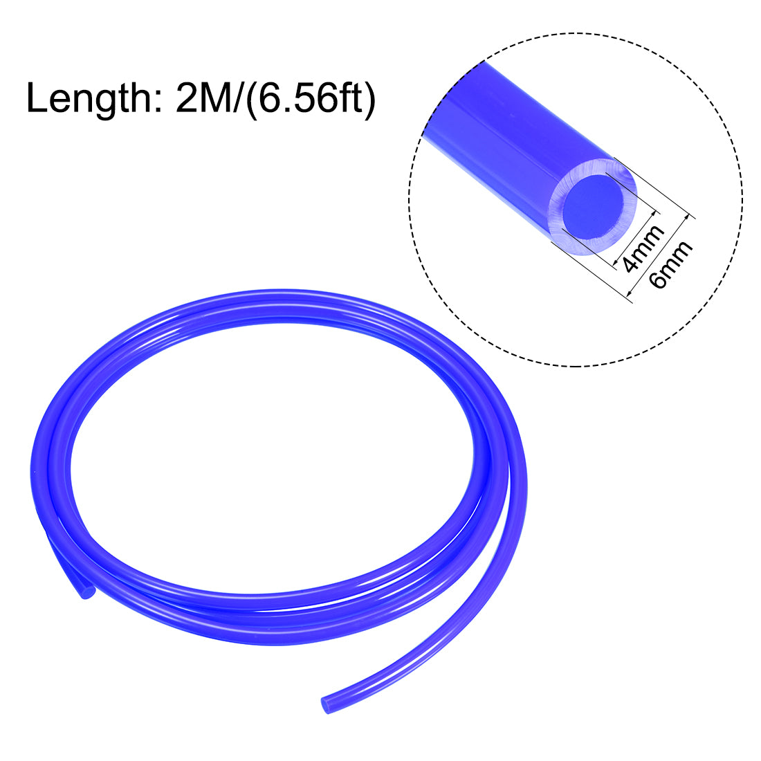 uxcell Uxcell Pneumatic Hose Tubing,6mm OD 4mm ID,Polyurethane PU Air Hose Pipe Tube,2 Meter 6.56ft,Blue