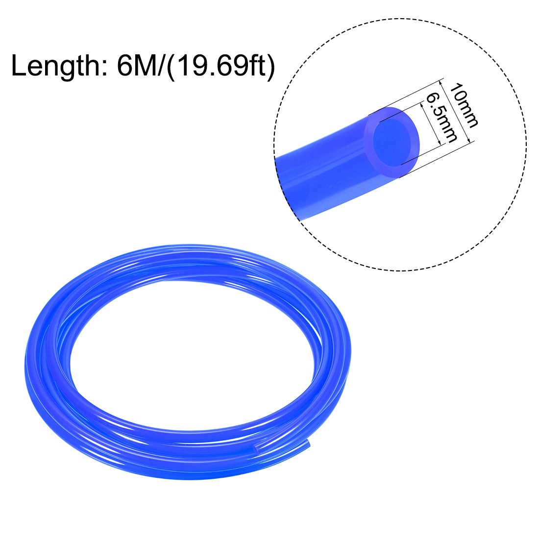 uxcell Uxcell Pneumatic Hose Tubing,10mm OD 6.5mm ID,Polyurethane PU Air Hose Pipe Tube,6 Meter 19.69ft,Blue